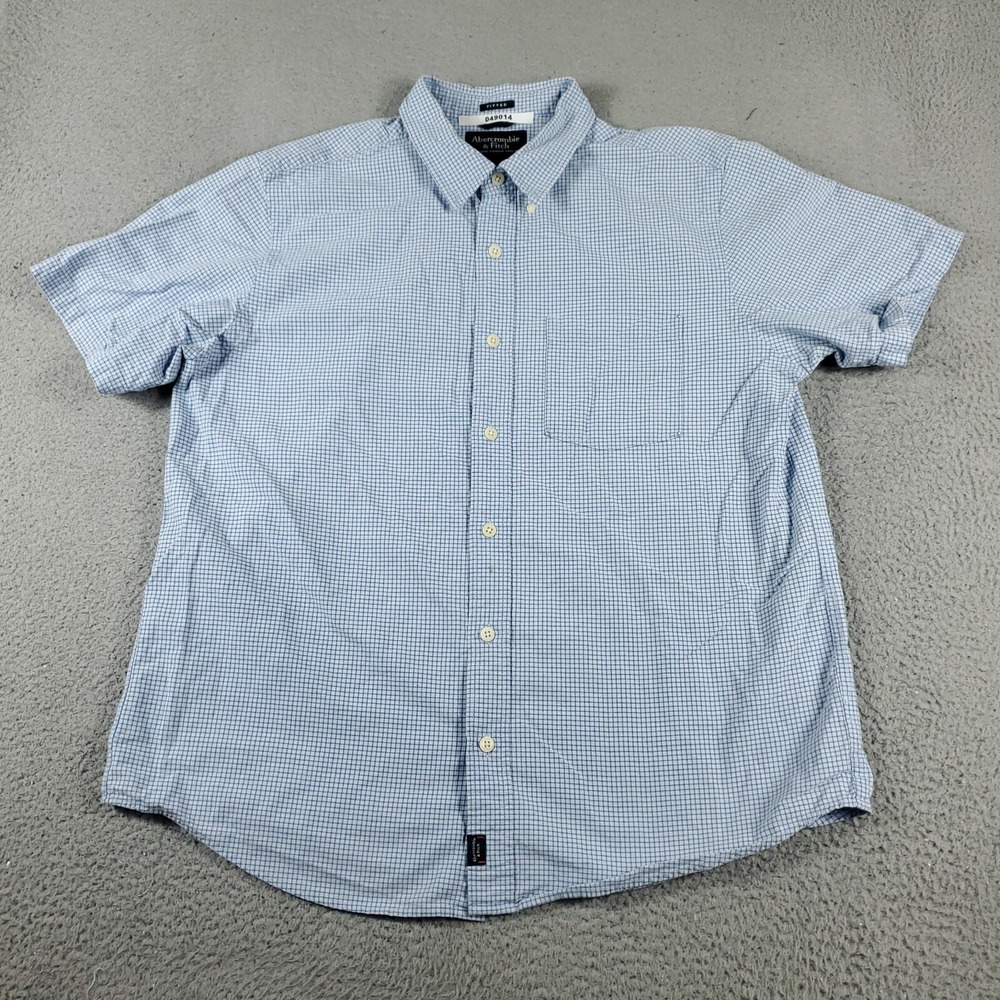 Abercrombie Fitch Shirt Mens Size XL Blue Check Casual Button Up Short Sleeve *